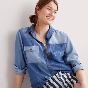 [SOLD] BNWT Pilcro/Anthropologie Patchwork Chambray Buttondown (Blue, XS)